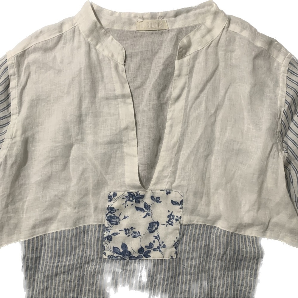 Super Cool Cp Shades Striped Patchwork Linen Top - image 3